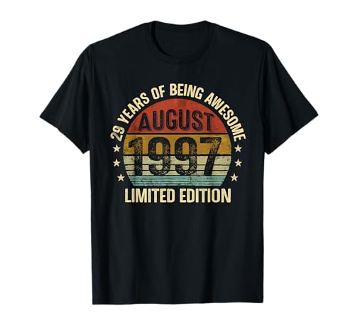 Agosto Cumpleaños EST 1997 Edición Limitada Vintage 29th Camiseta