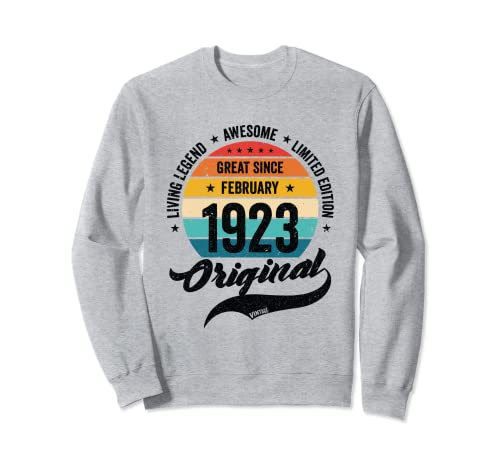 Retro 100 años febrero 1923 cumpleaños clásico cumpleaños Sudadera