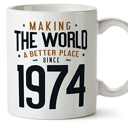 MUGFFINS Tazas 1974 Cumpleaños - En Inglés - Making the World a Better Place - 11 oz / 330 ml -...