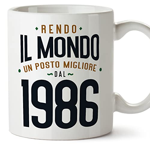 MUGFFINS Tazas 1986 Cumpleaños - En Italiano - Rendo il Mondo un Posto Migliore - 11 oz / 330 ml -...