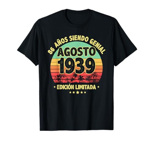 Agosto 1939 86 Años Hombre Cumpleaños Regalo Agosto 1939 Camiseta