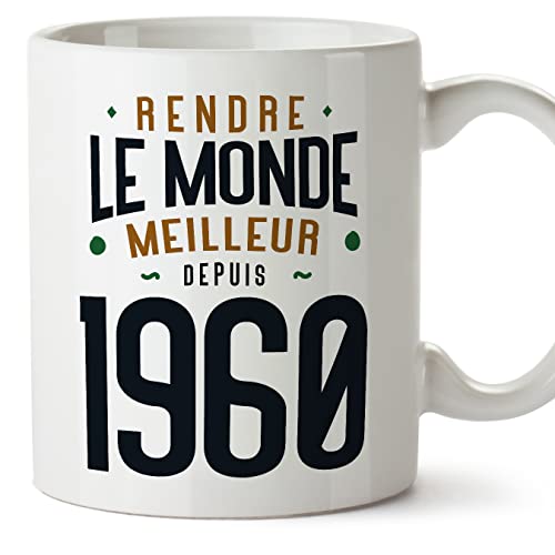 MUGFFINS Tazas 1960 Cumpleaños - En Francés - Rendre le Monde Meilleur - 11 oz / 330 ml - Regalo...