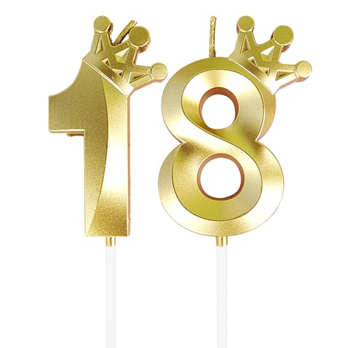 Vela de 18 Cumpleaños Con Corona, Vela Dorada con Número de 18 años, Decoración de Pasteles,...