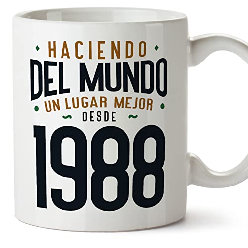 MUGFFINS Tazas 1988 Cumpleaños - En Español - Haciendo del Mundo un Lugar Mejor - 11 oz / 330 ml - Regalo original y divertido