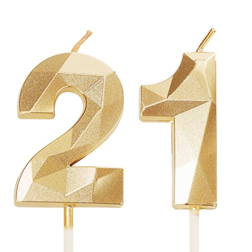Velas de Cumpleaños 21, Velas Doradas Número 21 Feliz Cumpleaños, Niños Niñas Ella Él Mujeres...