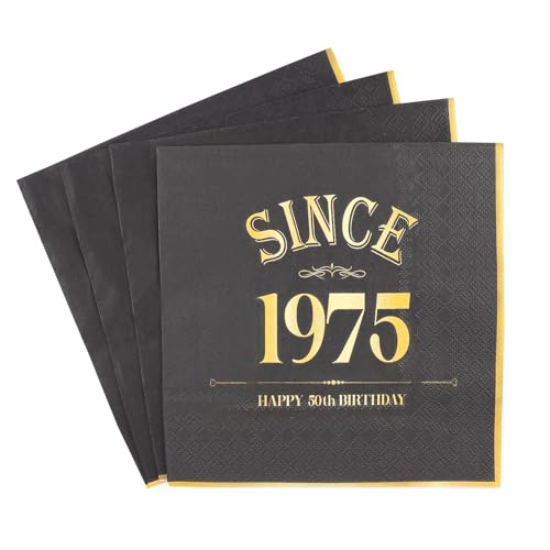 20 Servilletas para 50º Cumpleaños - Diseño Negro y Oro ‘Since 1975’, Decoración para...