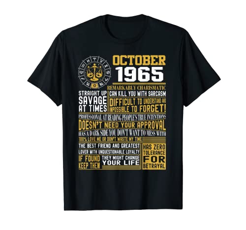 Nacido en octubre Libra 1965 regalos de cumpleaños Camiseta