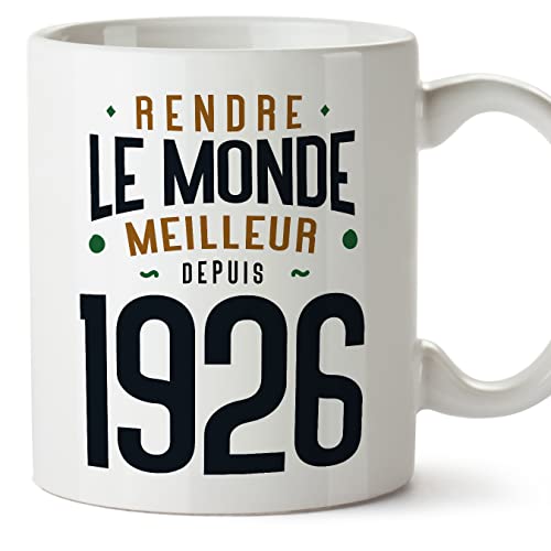 MUGFFINS Tazas 1926 Cumpleaños - En Francés - Rendre le Monde Meilleur - 11 oz / 330 ml - Regalo...