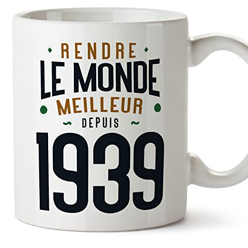 MUGFFINS Tazas 1939 Cumpleaños - En Francés - Rendre le Monde Meilleur - 11 oz / 330 ml - Regalo...