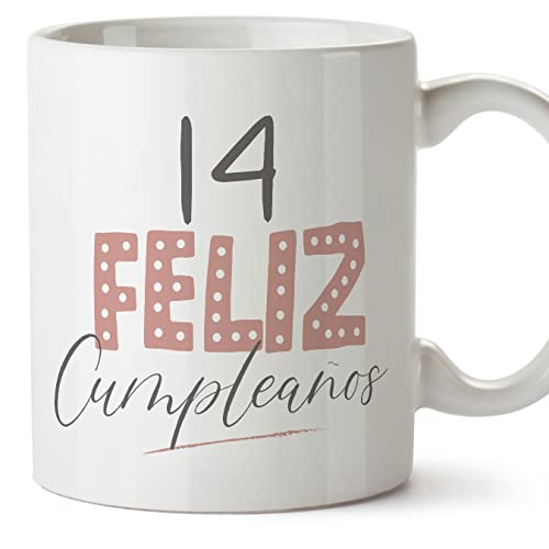MUGFFINS Tazas 14 Cumpleaños - En Español - ¡Feliz Cumpleaños! Rosa - 11 oz / 330 ml - Regalo...