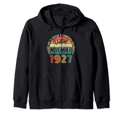 97 Años Vintage Noviembre 1927 97 Cumpleaños Retro Sudadera con Capucha