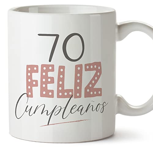 MUGFFINS Tazas 70 Cumpleaños - En Español - ¡Feliz Cumpleaños! Rosa - 11 oz / 330 ml - Regalo...