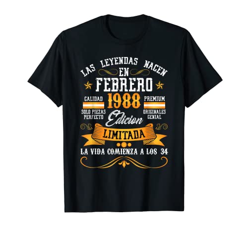 Leyendas Febrero 1988 34 Años Cumpleaños Camiseta