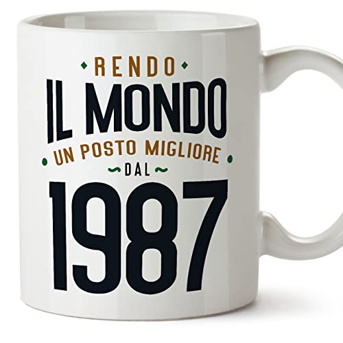 MUGFFINS Tazas 1987 Cumpleaños - En Italiano - Rendo il Mondo un Posto Migliore - 11 oz / 330 ml -...