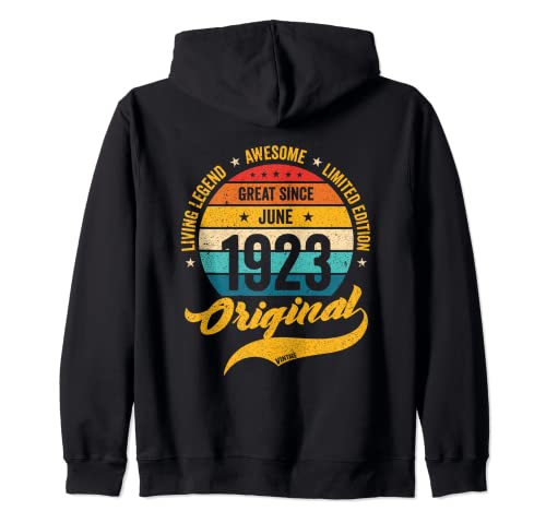 Retro 100 Años Junio 1923 Cumpleaños Vintage Bday Classic Sudadera con Capucha