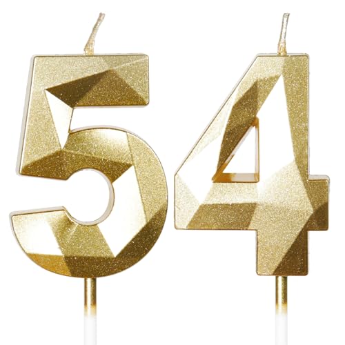 Yiran Velas de Cumpleaños 54 Años Dorado, Decoraciones para Hombres y Mujeres, Número 543D para...