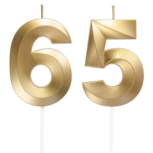 Velas de cumpleaños con números 56/65, velas doradas para cumpleaños, velas en forma de números,...