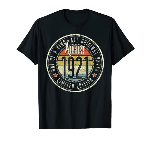 101 Años Agosto 1921 Edición Limitada 101 Cumpleaños Camiseta
