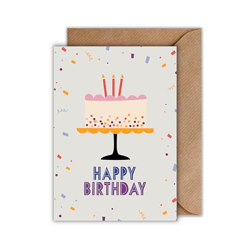 WBdesignz Tarjeta de cumpleaños con sobre, tarjeta de cumpleaños 'Happy Birthday' para tarta de...