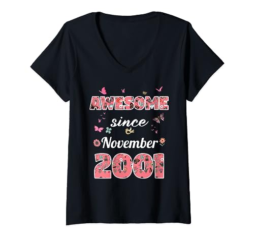 Impresionante desde noviembre de 2001 flores 2001 cumpleaños de noviembre Camiseta Cuello V