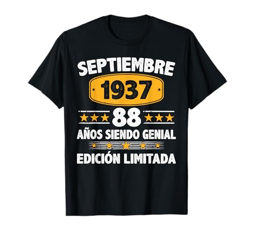 Septiembre 1937 88 Años Hombre Cumpleaños Septiembre 1937 Camiseta