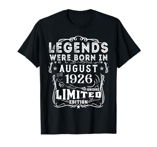 Cumpleaños Agosto 1926 Edición Limitada Regalo Legend Camiseta