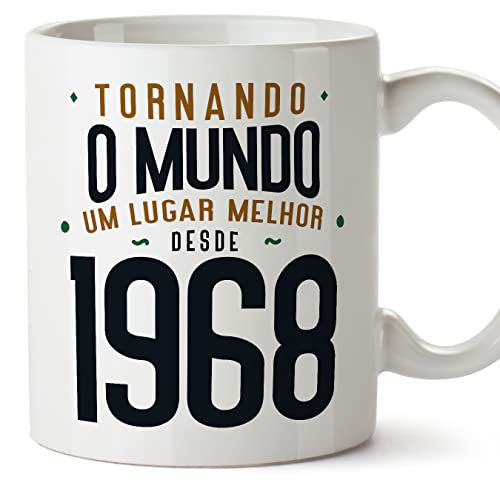 MUGFFINS Tazas 1968 Cumpleaños - En Portugués - Tornando o Mundo um Lugar Melhor - 11 oz / 330 ml...
