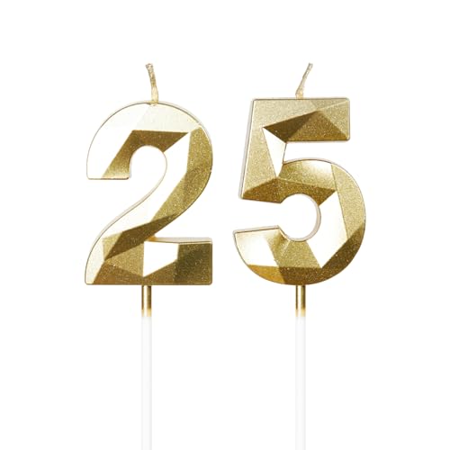 Yiran Velas del 25º Cumpleaños, Velas Doradas Número 25 Feliz Cumpleaños, Decoraciones de...