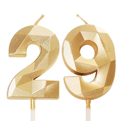 Velas de cumpleaños número 29, velas doradas con el número 29, para niñas, niños, ella, él,...