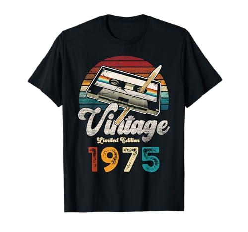 Vintage 1975 Cumpleaños 50 Años Cassette Lápiz Camiseta