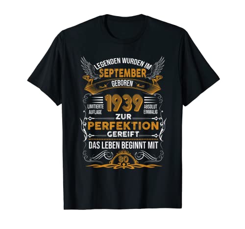 Regalo para camiseta del 80, cumpleaños, año 1939 de septiembre Camiseta