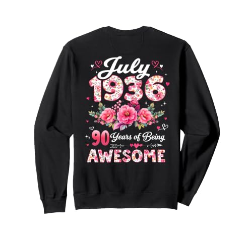 (En la Parte Posterior) 90 años Julio 1936 Floral 90 cumpleaños Sudadera