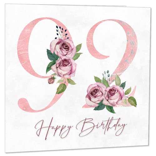 Tarjeta de 92 cumpleaños para mujer, tarjetas florales de 92 cumpleaños para mujer de 92 años,...