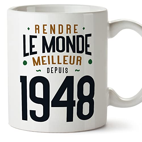 MUGFFINS Tazas 1948 Cumpleaños - En Francés - Rendre le Monde Meilleur - 11 oz / 330 ml - Regalo...
