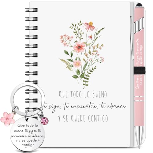 BBTO 3 Piezas Regalos Colegas Navidad Set De Regalo Inspirador Cuaderno Floral Con Espiral, Llavero...