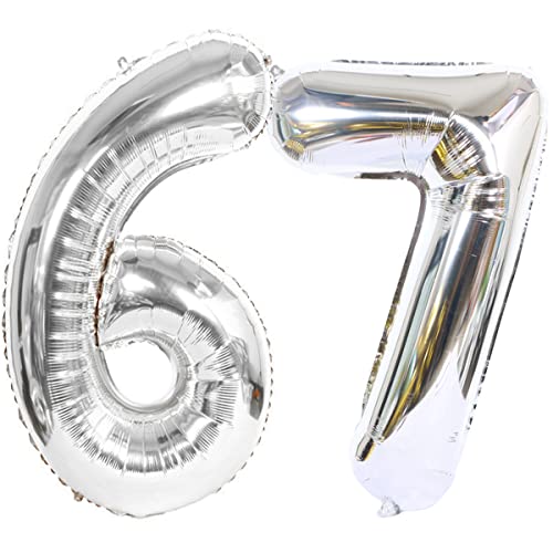 Foil Globo Número 67 Plateados Globo Número 67 Plateados 100cm Gigante Globos de Cumpleaños...