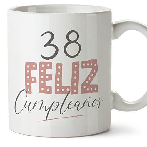 MUGFFINS Tazas 38 Cumpleaños - En Español - ¡Feliz Cumpleaños! Rosa - 11 oz / 330 ml - Regalo original y divertido
