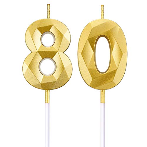 Velas de Número de Cumpleaños 80 Velas de Pastel en Forma de Diamante 3D Topper Decoración de...