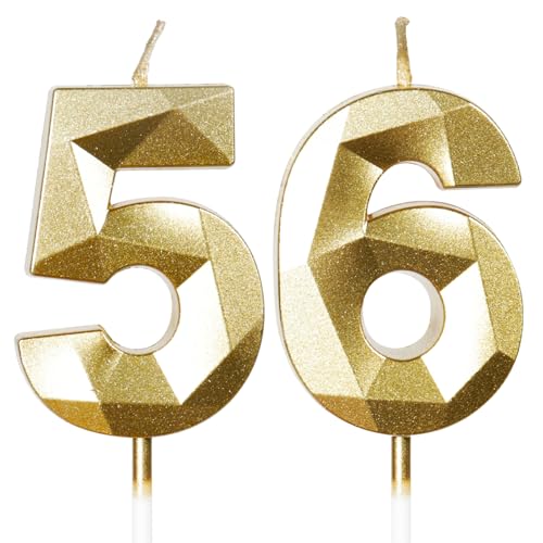 Yiran Velas de Cumpleaños 56 Años Dorado, Decoraciones para Hombres y Mujeres, Número 563D para...