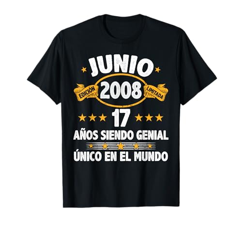 Junio 2008 17 Años Niño Cumpleaños Regalo Junio 2008 Camiseta