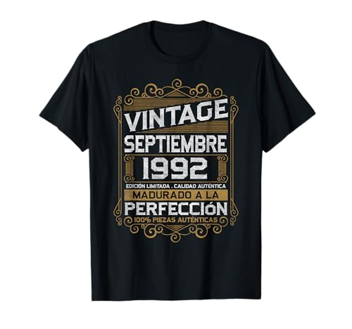 Septiembre 1992 Vintage Regalo 34 Años Cumpleaños Hombre Camiseta
