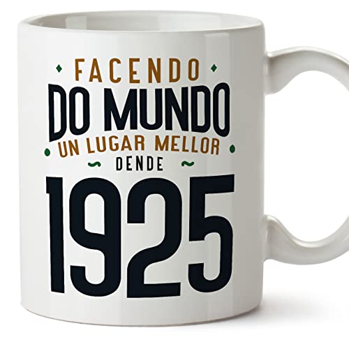 MUGFFINS Tazas 1925 Cumpleaños - En Gallego - Facendo do Mundo un Lugar Mellor - 11 oz / 330 ml -...