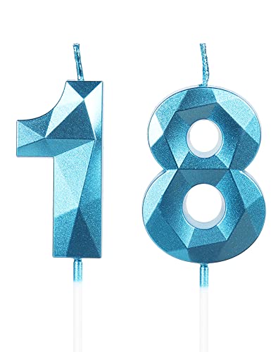 3D Velas de cumpleaños, vela número 18, azules, para pasteles, feliz cumpleaños, tartas, fiestas,...