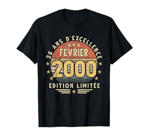 Febrero 2000 Regalo Cumpleaños Febrero 2000 25 años Hombre Camiseta