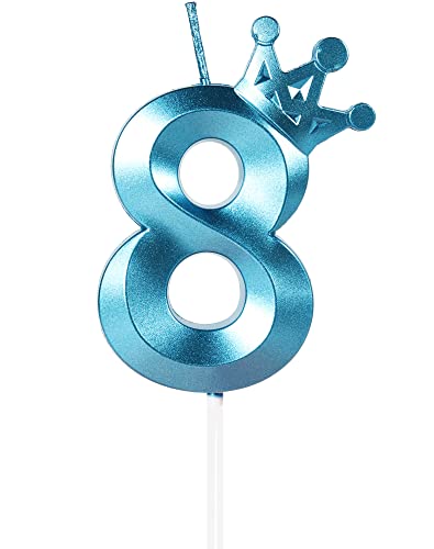 Velas de 1 cumpleaños, vela número 8, Azules Velas,3D Velas Cumpleaños Numeros con Decoración de...