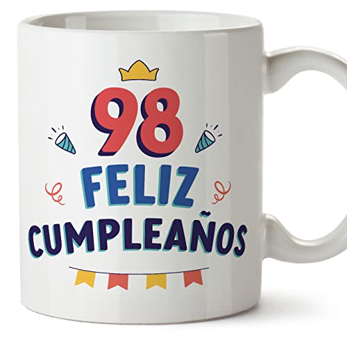 MUGFFINS Tazas 98 Cumpleaños - En Español - ¡Feliz Cumpleaños! - 11 oz / 330 ml - Regalo original y divertido