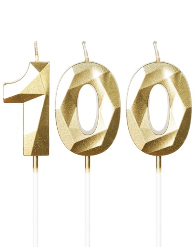 Velas de 100 cumpleaños color doradas, vela 3D número 100 para pastel, decoraciones de cumpleaños...