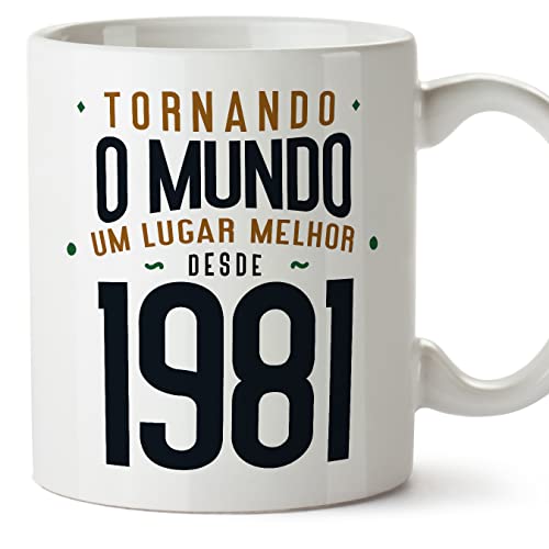 MUGFFINS Tazas 1981 Cumpleaños - En Portugués - Tornando o Mundo um Lugar Melhor - 11 oz / 330 ml...