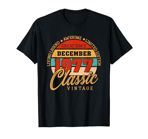 Retro 45 Años Diciembre 1977 Cumpleaños Vintage Bday Classic Camiseta