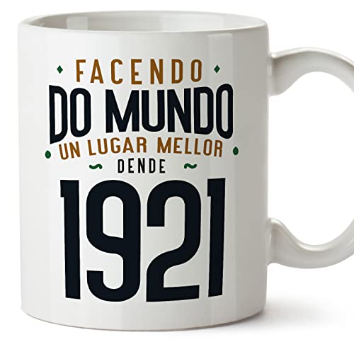 MUGFFINS Tazas 1921 Cumpleaños - En Gallego - Facendo do Mundo un Lugar Mellor - 11 oz / 330 ml -...
